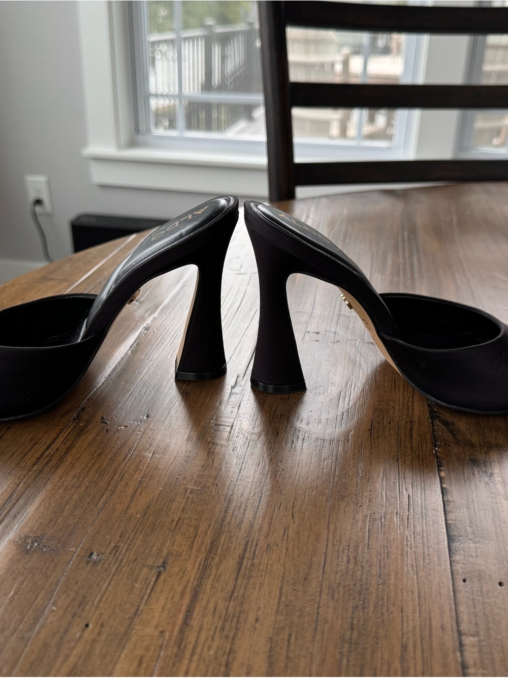 Aldo Black Sculptural Flare Heel Mules